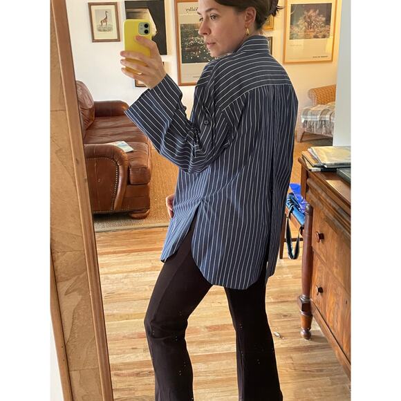 Lafayette 148 Oversized Striped Poplin Button Down Shirt - Picture 3 of 9